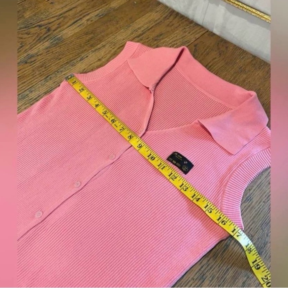 Pink Ribbed Sleeveless Button Front Top Size S - Picture 4 of 5